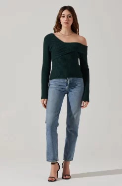 Asymmetrical Foldover Sweater 19 Asymmetrical Foldover Sweater -ASTR the Label Store AT18062 DEEPGREEN 1 scaled