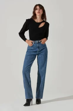 Asymmetrical Top With Long Sleeves -ASTR the Label Store LT17450 FCI BLACK 2 scaled